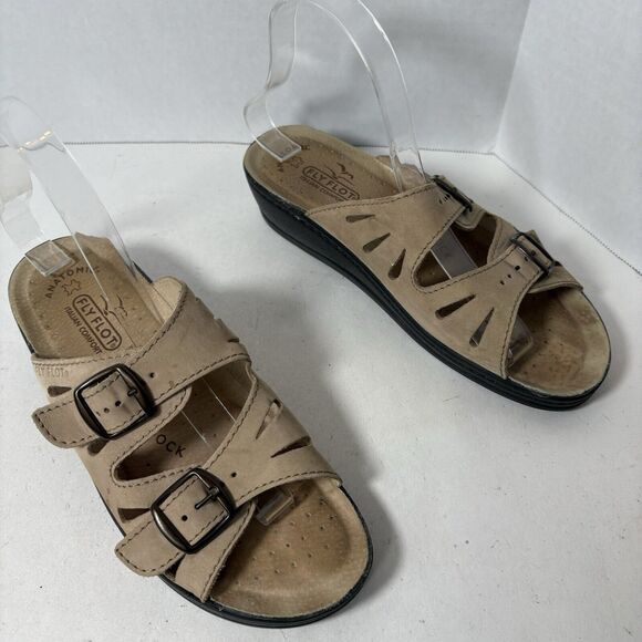 Fly Flot Sandals Womens‎ Size EU 38 US 7.5 Dana Italian Leather Double Buckle G1 - Picture 1 of 10